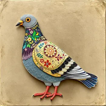 Colorful decorative pigeon with intricate floral and geometric patterns, stylized as a forum avatar/profile photo on a textured beige background.