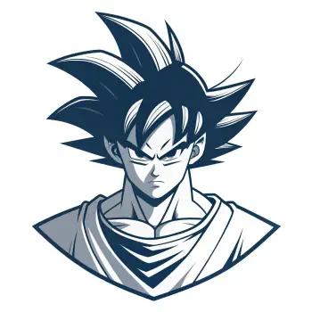 Monochrome Dragon Ball profile avatar: stern Goku bust with spiky hair and layered robes, stylized forum pfp illustration.
