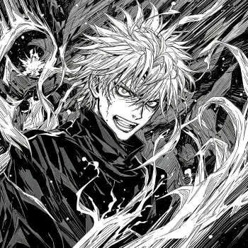 Black-and-white manga-style forum avatar of Sukuna (Jujutsu Kaisen): spiky-haired, grinning with intense eyes, surrounded by swirling cursed energy.