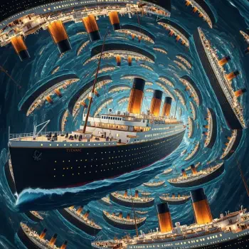 Graphic art of the RMS Titanic repeated in a swirling turquoise vortex, high-contrast pattern used as a forum avatar/pfp.