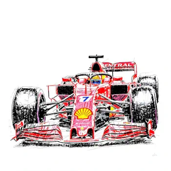 Sketch-style frontal view of a red F1 race car bearing number 7 and a Shell logo, rendered as a forum avatar/profile photo.