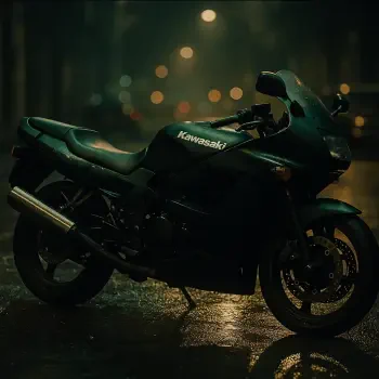Forum avatar/pfp showing a dark green Kawasaki sportbike parked on a wet street at night with blurred city lights in the background.