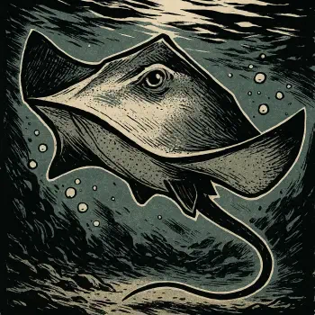 Woodcut-style stingray illustration in muted greens and blacks, used as a forum avatar/profile photo.