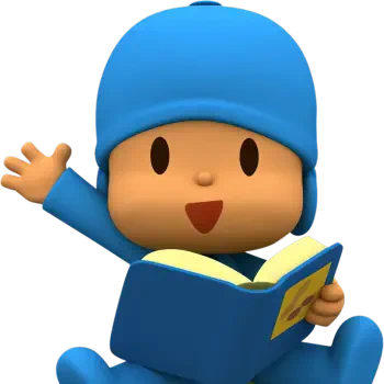 Forum avatar of Pocoyo from the TV show, smiling and waving while holding an open blue book.