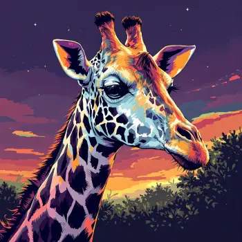 Stylized colorful giraffe head at sunset, depicted as a forum avatar/profile photo.