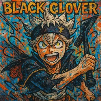 Energetic avatar of Asta from Black Clover shouting with sword raised against a gritty orange-and-blue graffiti-style background.