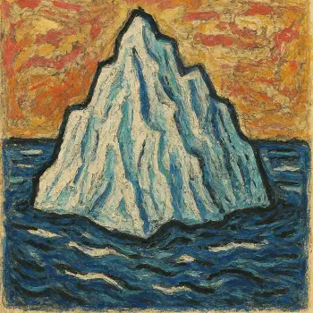 Forum profile avatar: a stylized painted iceberg rising from choppy dark-blue waves beneath a textured orange sky.