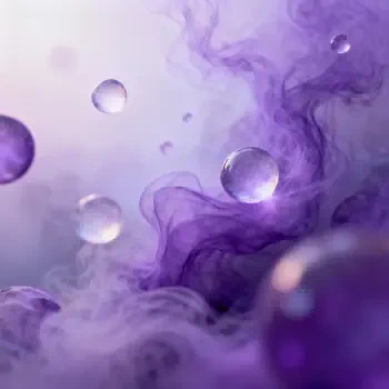 Purple abstract forum avatar: translucent spheres drift through swirling violet smoke with soft bokeh.