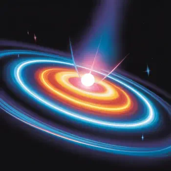 Stylized quasar illustration — bright white core with glowing orange and cyan concentric rings and pink jets, rendered as a forum avatar/profile photo.