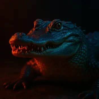 Dramatic close-up of an alligator’s head with teal and orange rim lighting, shown as a forum avatar/pfp profile photo.