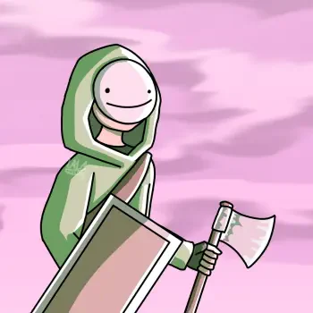 Forum avatar: green-hooded, smiley-masked Minecraft YouTuber–style character holding a shield and battle axe against a pink cloudy sky.