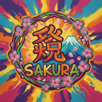 Vibrant Japanese logo forum avatar/profile photo: bold kanji with SAKURA, framed by cherry blossoms and Mount Fuji inside a colorful burst wreath.