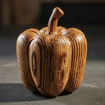 Stylized wooden bell pepper sculpture with carved grain and segmented ridges, shown as a forum avatar/profile photo.