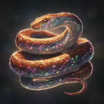 Iridescent corn snake coiled in a jewel-toned spiral, rendered as a glossy, stylized forum avatar/profile photo.
