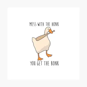 Funny meme avatar: cartoon duck holding a wooden bat in its beak with caption Mess with the honk / you get the bonk — The Bonk forum profile picture.