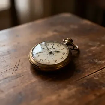 Close-up of an antique brass pocket watch resting on a scratched wooden table, shown as a forum avatar/profile photo.