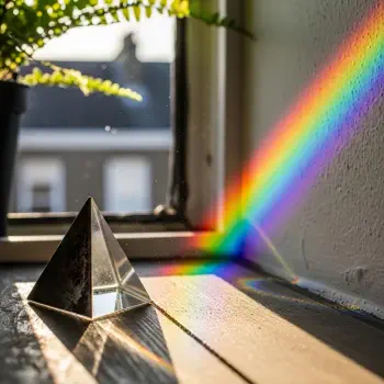 Sunlit glass prism on a windowsill casting a vivid rainbow across the wall — a bright, reflective forum avatar/pfp.