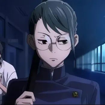 Forum avatar/pfp of Maki Zenin from Jujutsu Kaisen 2nd Season — serious anime girl in glasses and school uniform, gripping a cane in a dimly lit hallway.