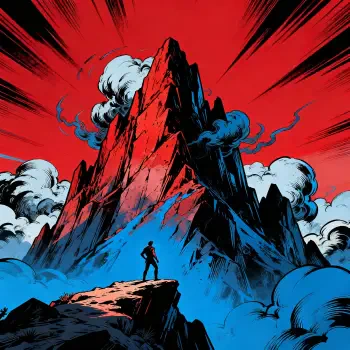 Forum avatar showing a lone silhouette on a jagged summit beneath a dramatic red sky and swirling blue clouds in a bold, comic-style illustration.