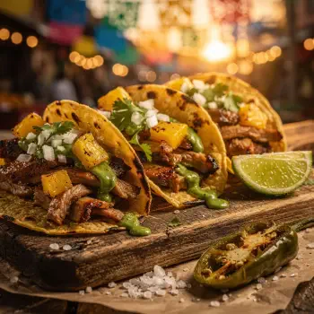 Forum avatar showing three tacos on a wooden board: grilled meat, pineapple, diced onion, cilantro, green sauce and a lime wedge.