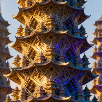 Forum avatar/pfp of a stylized pagoda tower bathed in golden and purple light, with intricate layered eaves and repeating architectural detail.