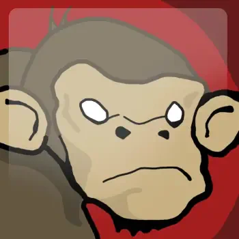 Cartoon monkey pfp with an Xbox/video game vibe — a grumpy primate face on a red background used as a forum profile photo.
