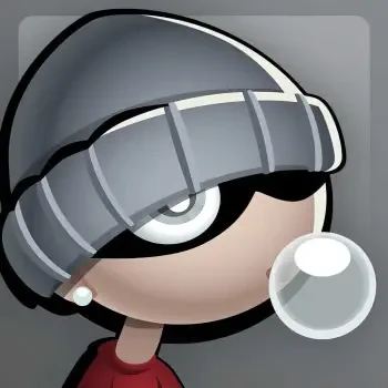 Forum avatar/pfp of a stylized boy in a gray beanie and pearl earring, blowing a bubble with an Xbox-themed eye/visor.