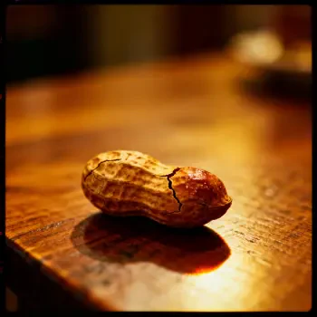 Close-up of a single peanut in its shell on a warm wooden surface, photographed in soft light and used as a forum avatar/pfp.