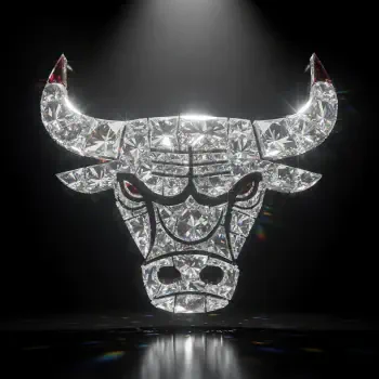 Diamond-encrusted Chicago Bulls bull head sparkling in a spotlight on a black background, styled as a forum avatar/profile photo.