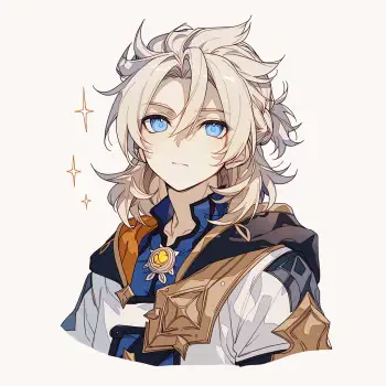 Profile avatar of Albedo (Genshin Impact): blonde, tousled hair and blue eyes, wearing a white-and-blue alchemist outfit with a star-shaped brooch.