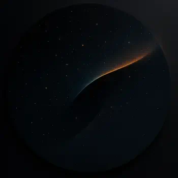 Circular forum avatar/pfp — dark cosmic abstract: a thin glowing orange arc slicing across a starlit black field.