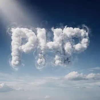 Forum avatar/profile photo: PHP spelled in fluffy clouds drifting across a clear blue sky.