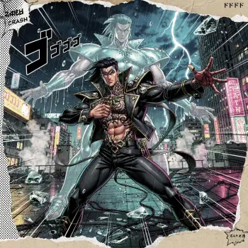 JoJo's Bizarre Adventure pfp: muscular hero in an open jacket stands in a rain-soaked neon city as his translucent Stand looms behind him, ready for battle.