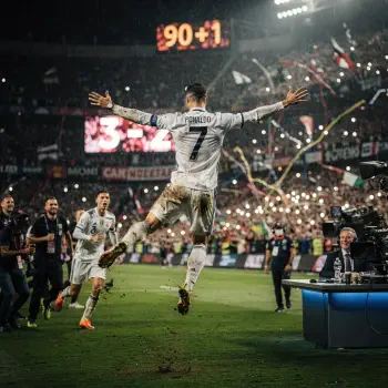 Forum avatar: soccer player in white #7 jersey leaping with arms outstretched amid confetti and a cheering stadium crowd.