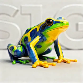 Colorful green, blue and yellow poison dart frog shown as a glossy forum avatar/pfp, close-up profile photo.