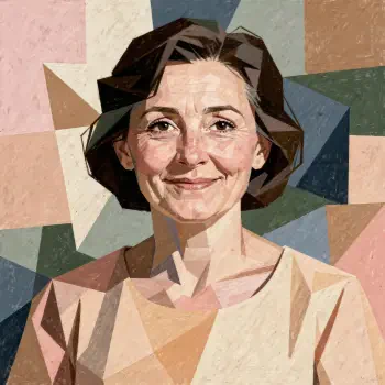 Stylized geometric forum avatar of a smiling middle-aged woman labeled Mom, with short dark hair and a warm expression against a multicolored abstract background.