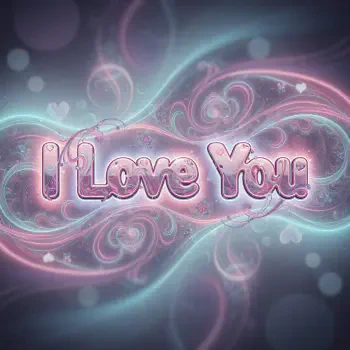Forum avatar showing glossy pink I Love You text surrounded by swirling pastel blue and pink heart motifs, soft bokeh highlights, and luminous decorative swirls.