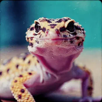 Close-up leopard gecko used as a forum avatar/profile photo, yellow-spotted skin and bright, curious eyes.