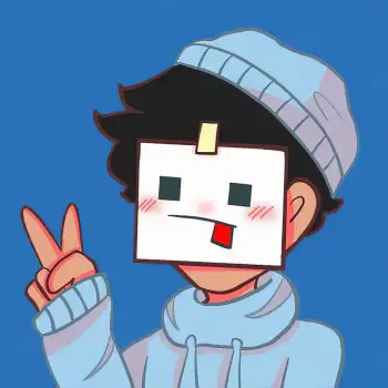 Chill, cool blue stylized boy forum avatar: wearing a blue beanie and hoodie, square white mask-like face with blush and tongue out, flashing a peace sign.