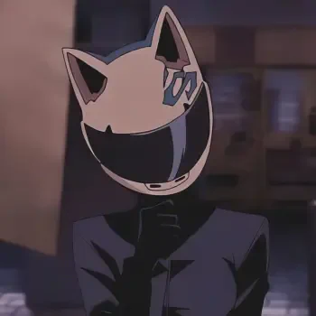 Forum avatar/pfp of Celty Sturluson (Durarara!!): cool anime girl in a cat-eared motorcycle helmet and dark jacket, visor concealing her face.
