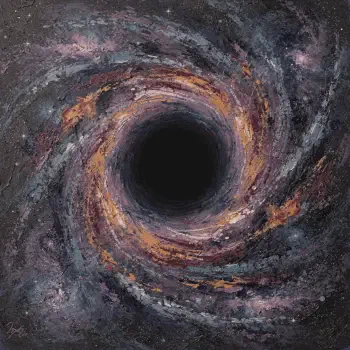 Forum avatar/profile photo: stylized black hole — a dark central void surrounded by a swirling purple, gray, and amber accretion disk.