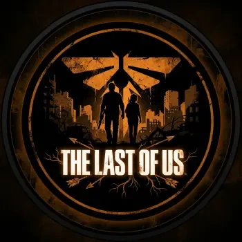 Circular forum avatar for The Last Of Us: orange-black emblem showing two silhouetted figures walking through a ruined city beneath a stylized fungal moth symbol, with THE LAST OF US text.