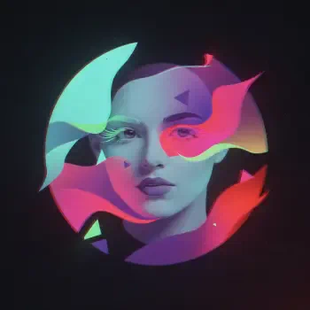 Forum avatar/pfp: stylized portrait of a woman's face encircled by neon pink, purple and teal abstract swirls on a dark background.