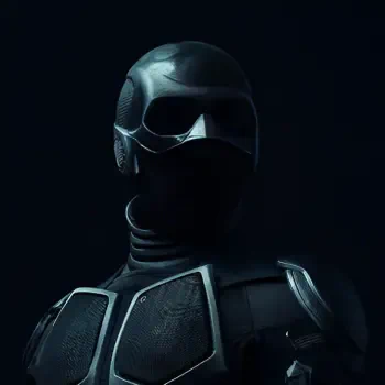 Forum avatar of Black Noir from the TV show The Boys (2019): shadowed armored black helmet and tactical suit set against a dark background.