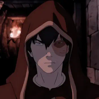 Anime forum avatar of Zuko from Avatar: The Last Airbender — hooded and scarred, stern expression with firelight glowing behind him.