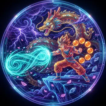 Dragon Ball forum avatar — Super Saiyan Goku unleashing an energy blast as a dragon coils behind him and seven Dragon Balls glow in a neon circular frame.