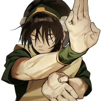 Forum avatar of Toph Beifong (Avatar: The Last Airbender) in anime style, mid earthbending with crossed arms and an outstretched palm.