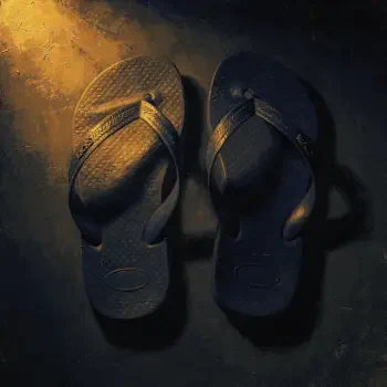 Forum avatar showing two dark flip flops bathed in warm, low light on a textured dark surface.