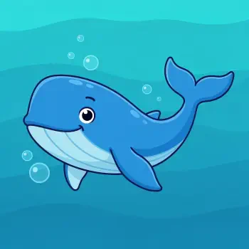 Smiling cartoon blue whale with bubbles on a teal ocean background, shown as a forum avatar/profile photo.