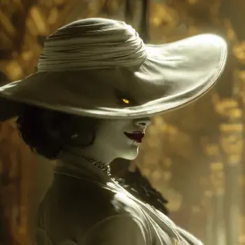 Forum avatar of Alcina Dimitrescu from the video game Resident Evil Village — a villainous, pale-skinned figure in a wide-brimmed hat with red lipstick.